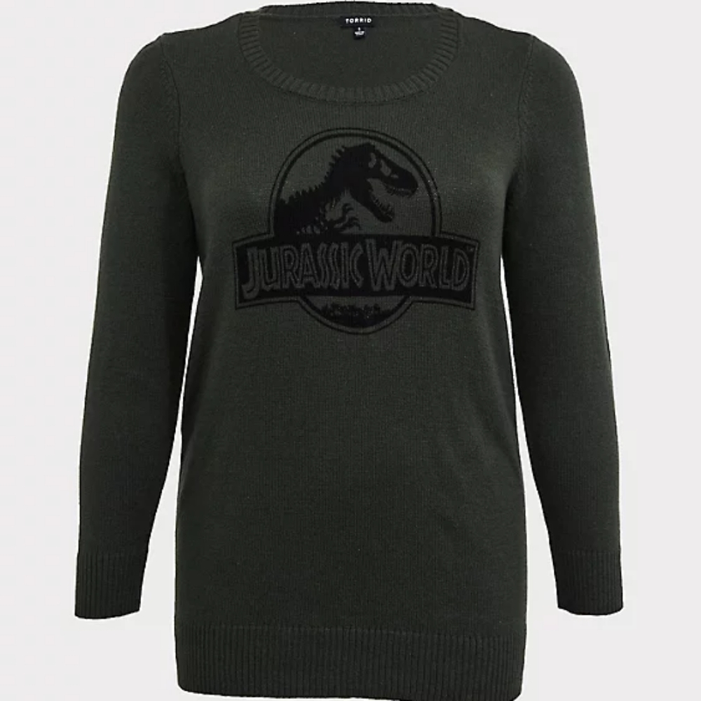 Torrid jurrasic world pullover sweater novelty oversized tunic length